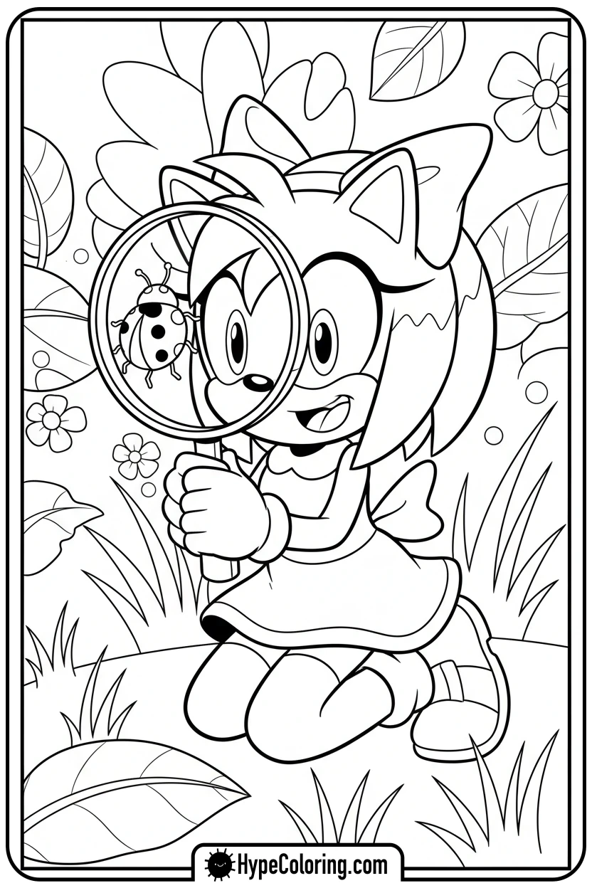 Click to download PDF amy-with-magnifying-glass - amy from sonic coloring pages