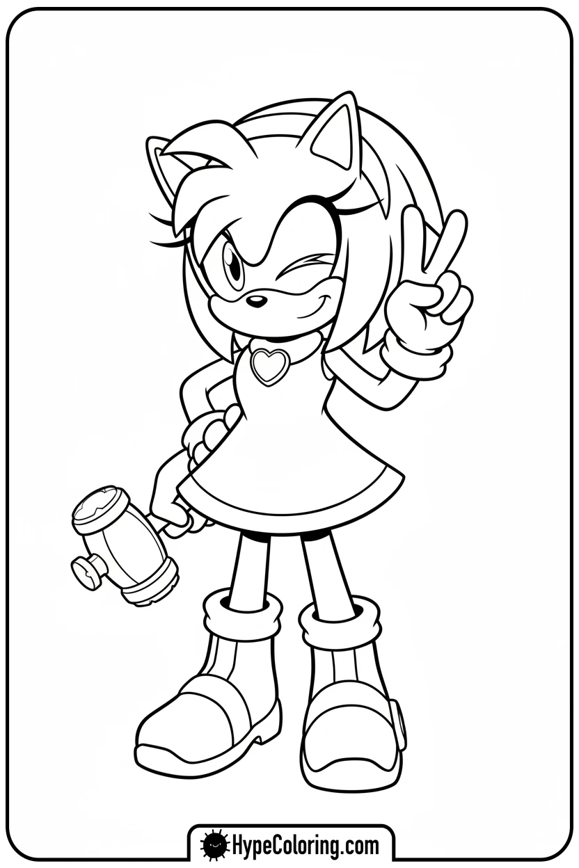 Click to download PDF amy-making-a-peace-sign - amy from sonic coloring pages