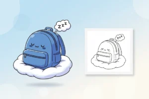a-sleepy-backpack-character-lying - backpack coloring page