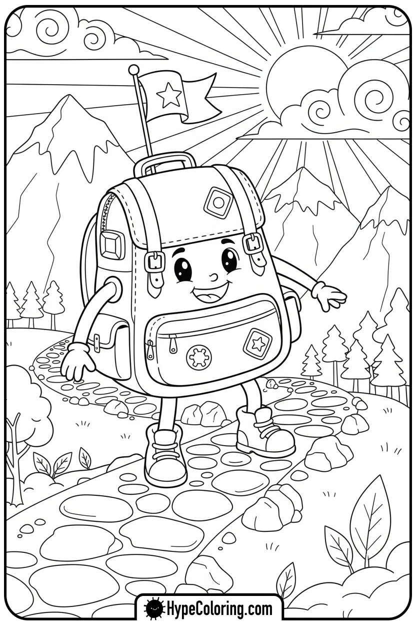 Click to download PDF backpack-hiking-mountain - backpack coloring page