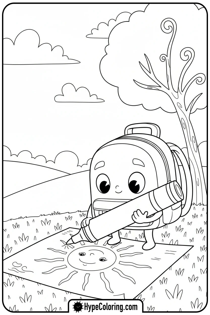 Click to download PDF backpack-drawing-sun - backpack coloring page
