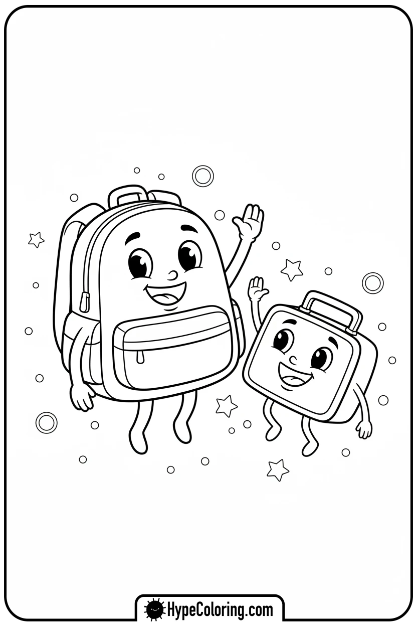 Click to download PDF backpack-high-fiving-lunchbox - backpack coloring page
