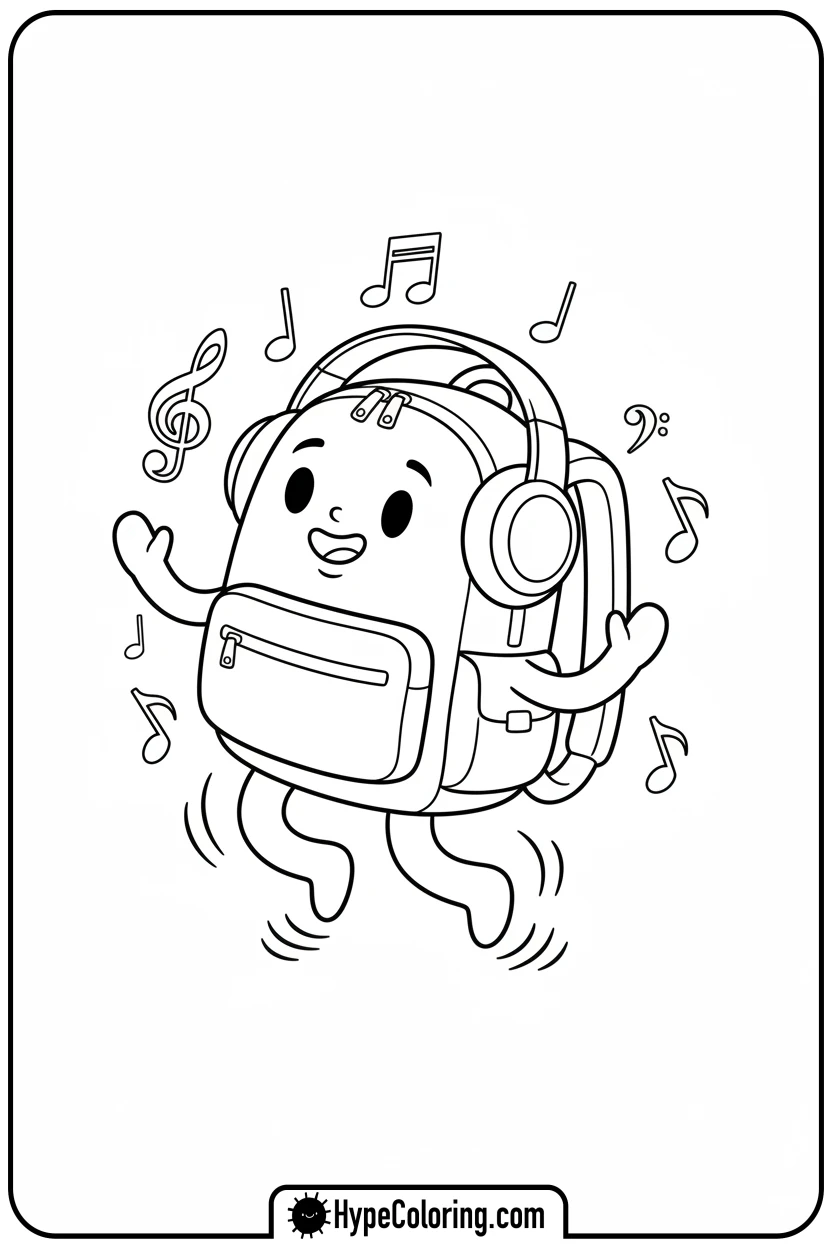 Click to download PDF backpack-listening-to-music - backpack coloring page