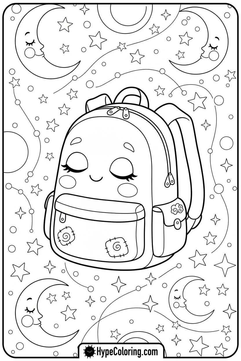 Click to download PDF backpack-dreaming-among-stars - backpack coloring page