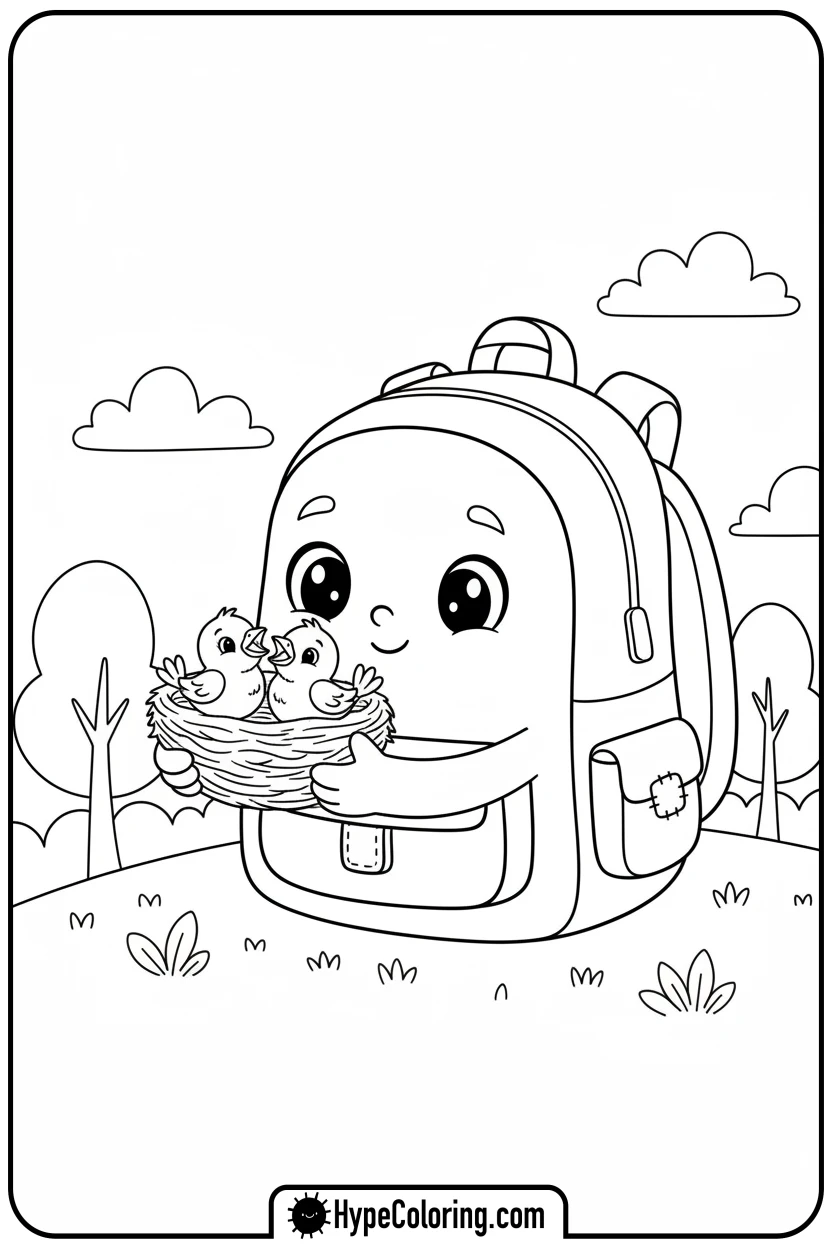 Click to download PDF backpack-holding-bird-s-nest - backpack coloring page