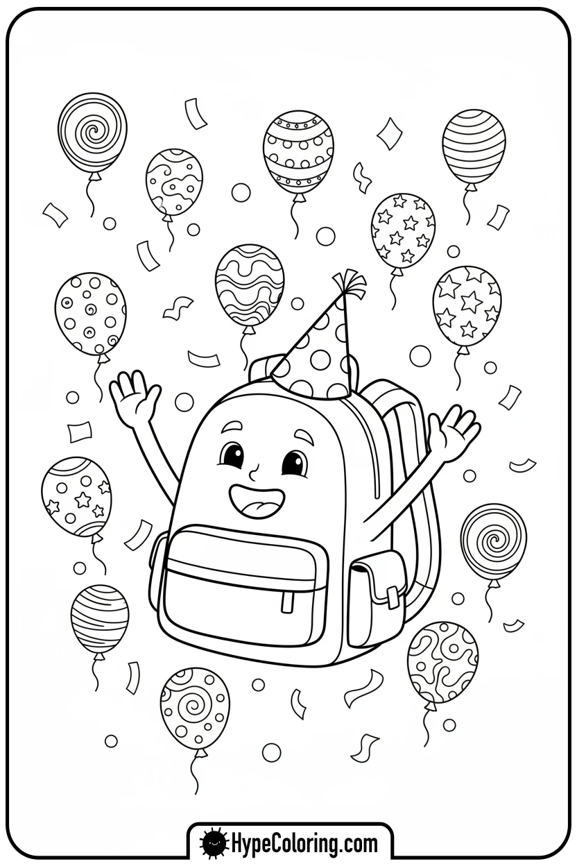 Click to download PDF backpack-celebrating-party - backpack coloring page