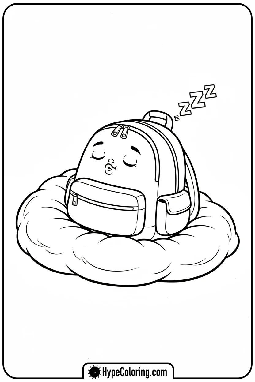 Click to download PDF backpack-napping-on-cloud - backpack coloring page