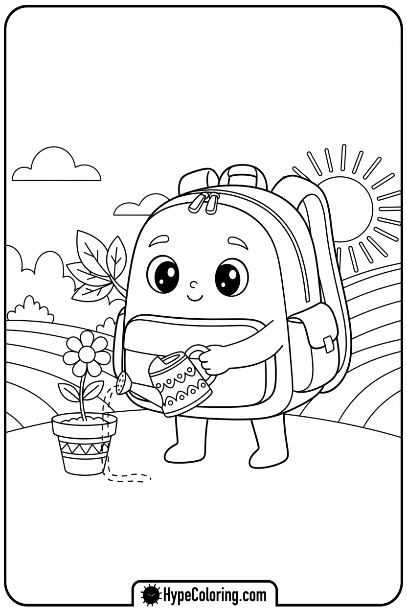 Click to download PDF backpack-watering-plant - backpack coloring page