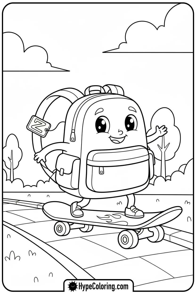 Click to download PDF backpack-skateboarding - backpack coloring page