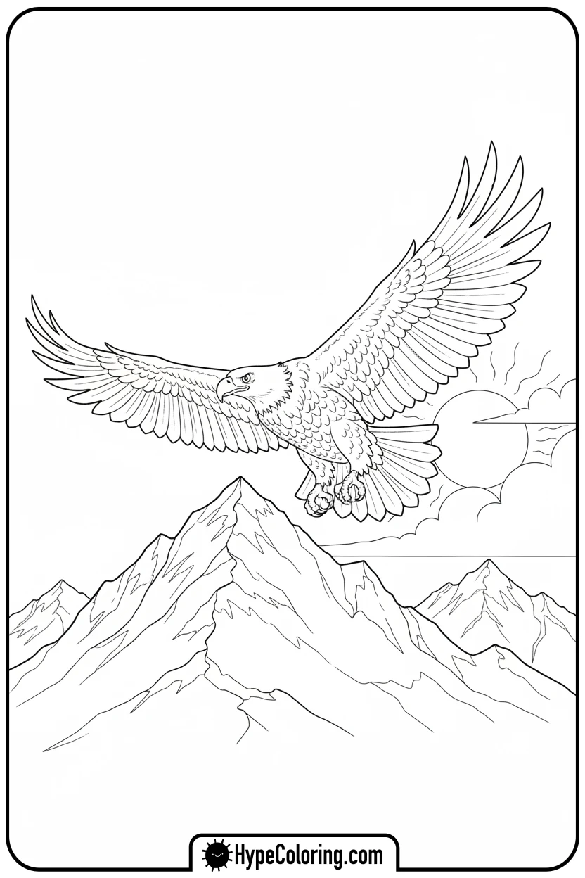 eagle-soaring-over-mountains - bald eagle coloring page