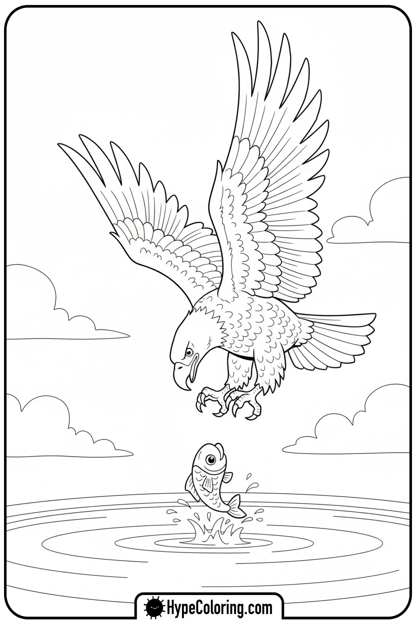 eagle-fishing-in-lake - bald eagle coloring page