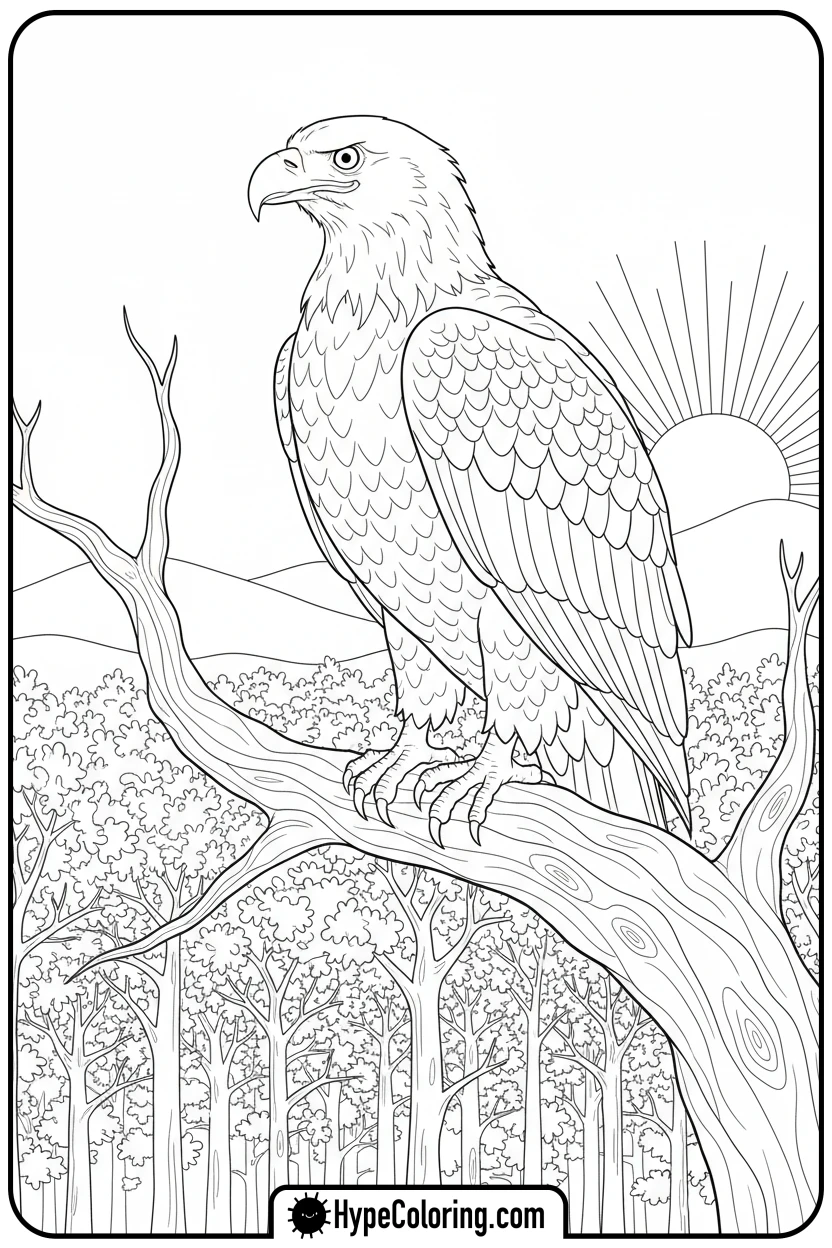 eagle-perched-on-branch - bald eagle coloring page