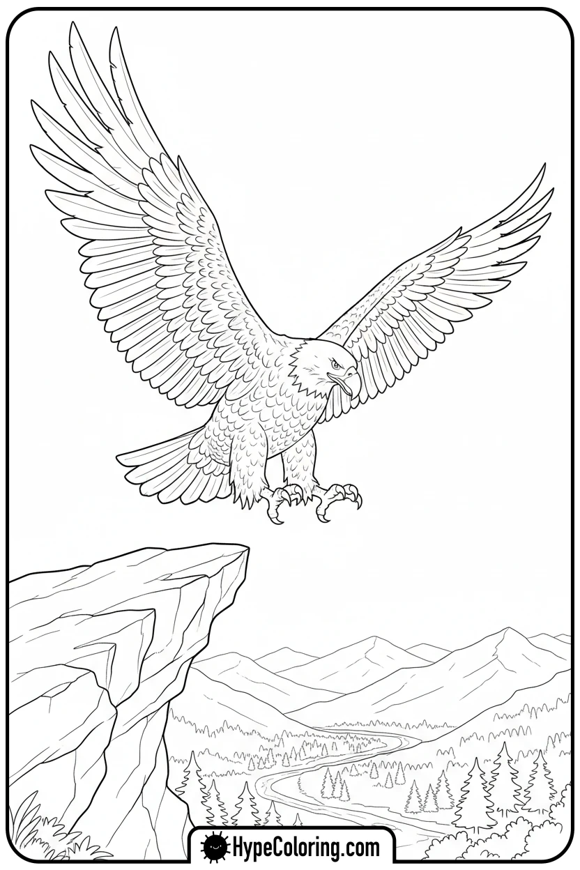 eagle-landing-on-cliff - bald eagle coloring page