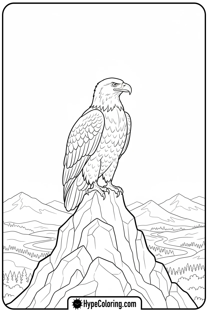 eagle-on-mountain-peak - bald eagle coloring page