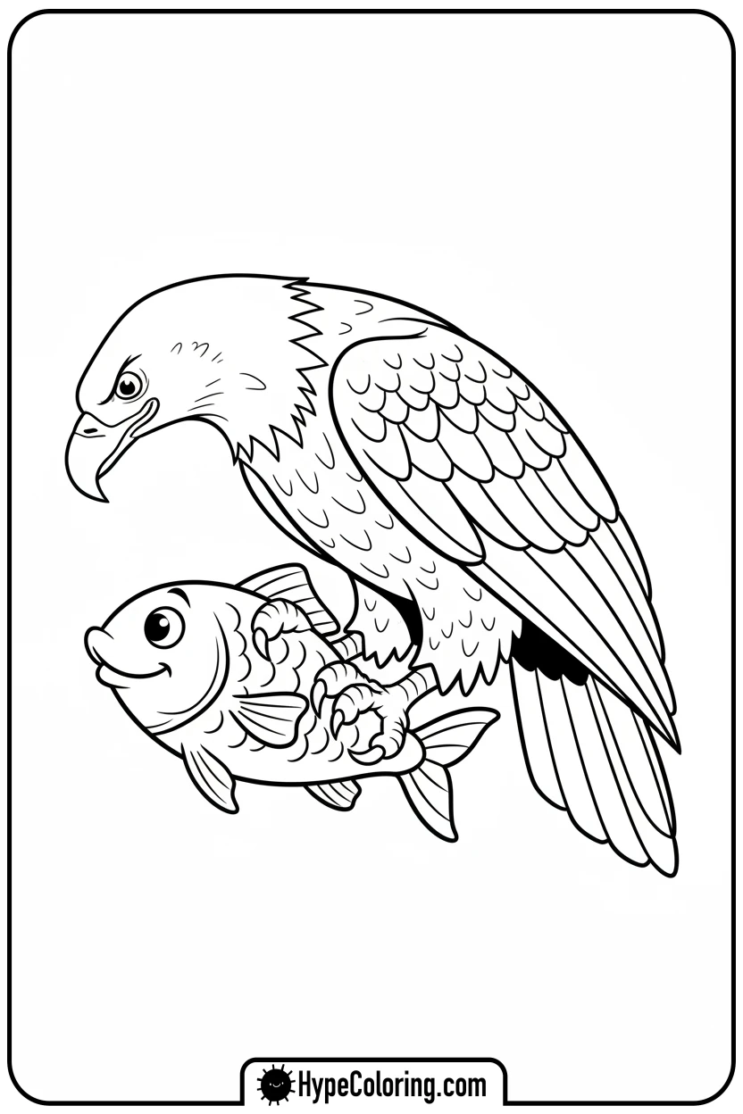 eagle-sharing-a-fish - bald eagle coloring page