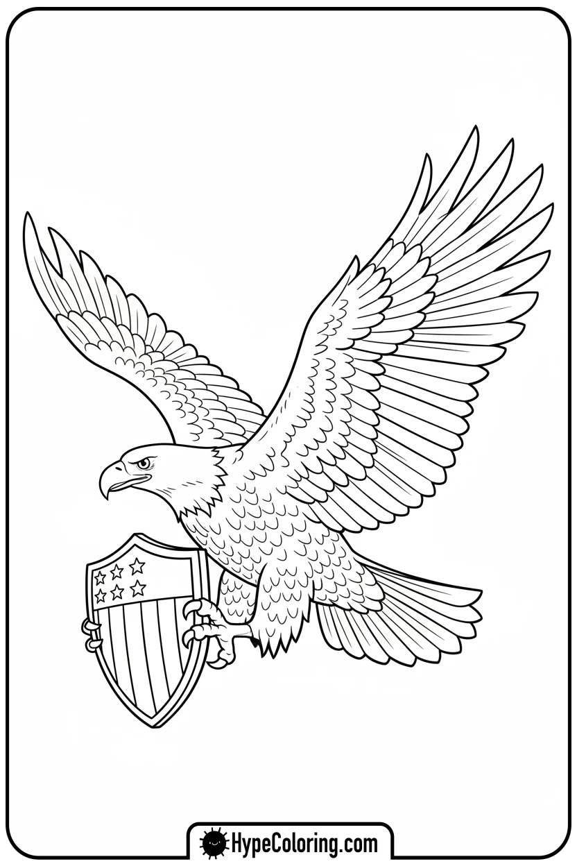 eagle-holding-patriotic-shield - bald eagle coloring page