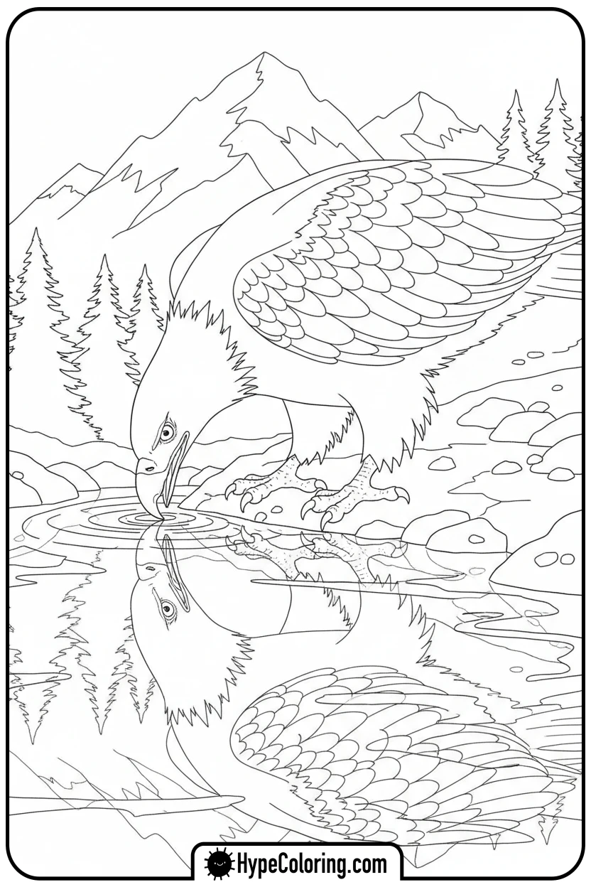 eagle-drinking-from-stream - bald eagle coloring page