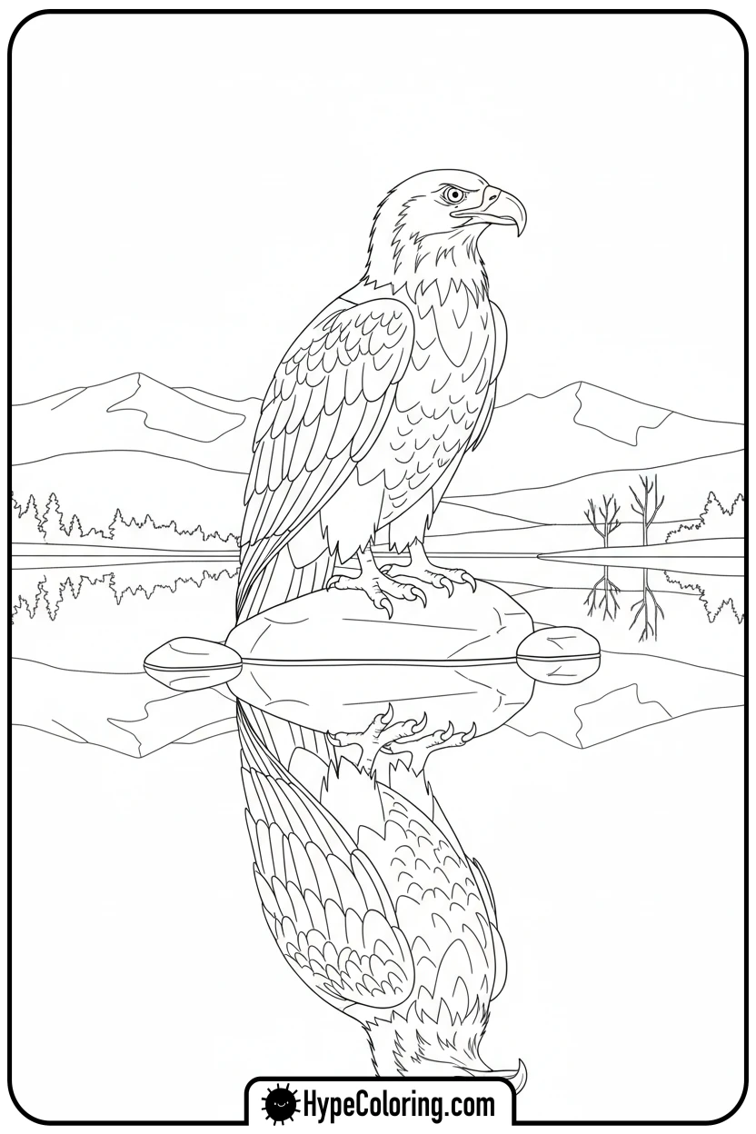eagle-reflecting-in-water - bald eagle coloring page
