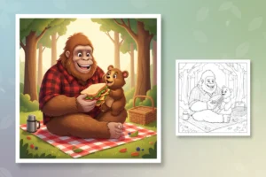 bigfoot-enjoying-a-picnic-sharing - bigfoot coloring pages