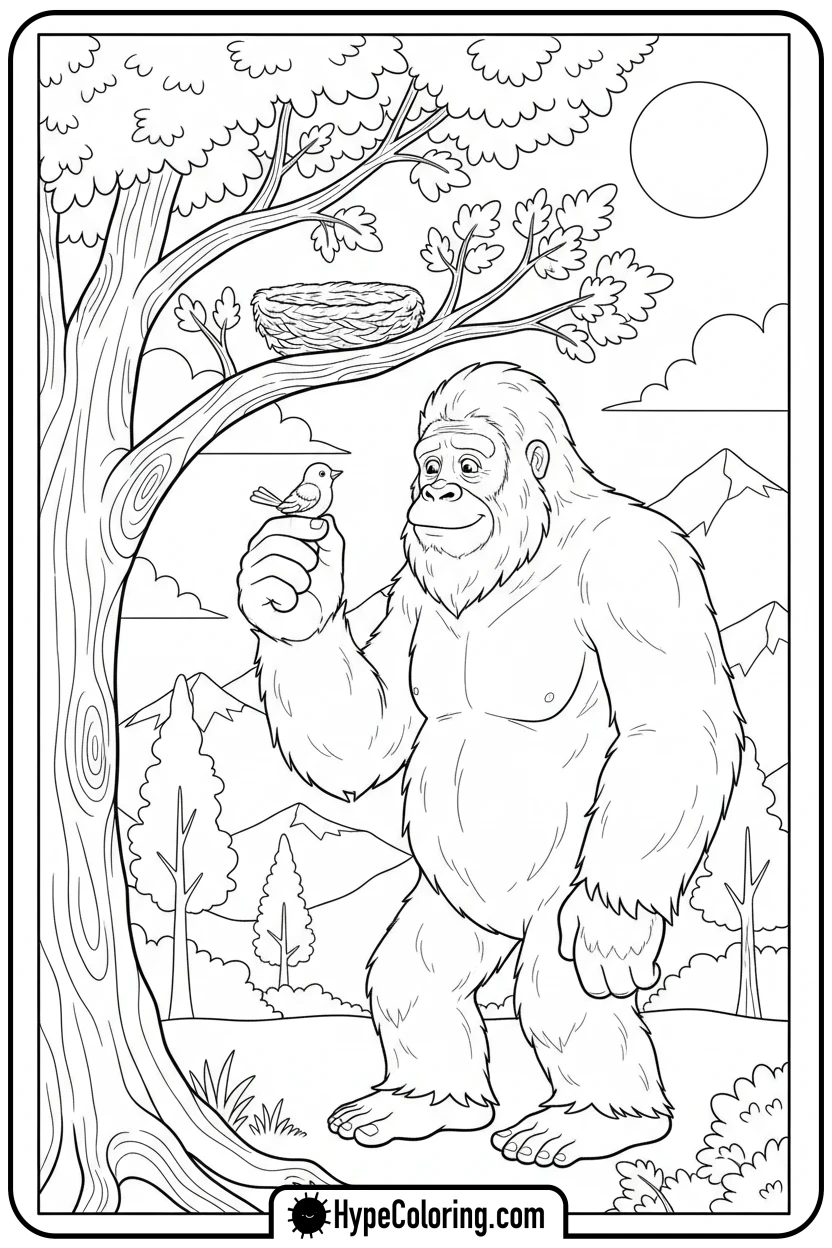 bigfoot-helping-bird - bigfoot coloring pages
