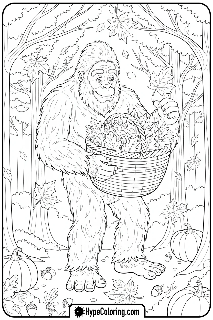bigfoot-collecting-autumn-leaves - bigfoot coloring pages