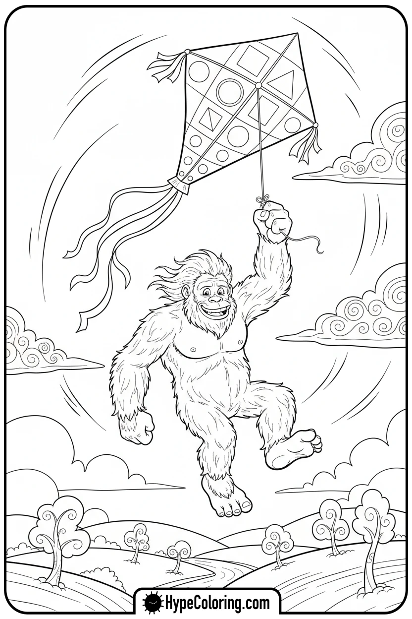 bigfoot-flying-a-kite - bigfoot coloring pages