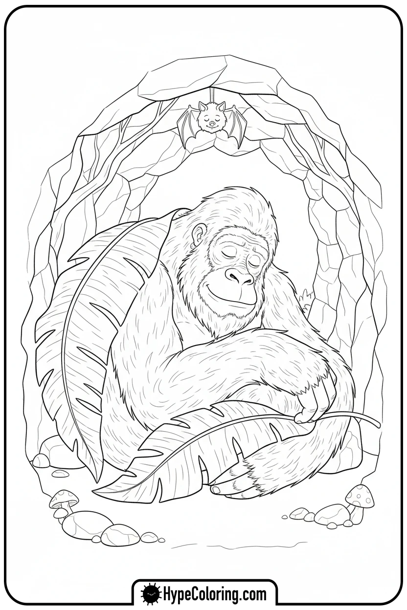 bigfoot-sleeping-in-cave - bigfoot coloring pages
