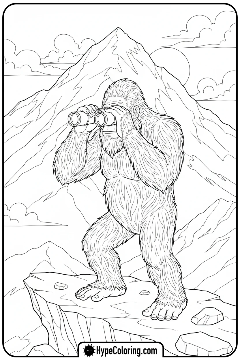 bigfoot-using-binoculars - bigfoot coloring pages
