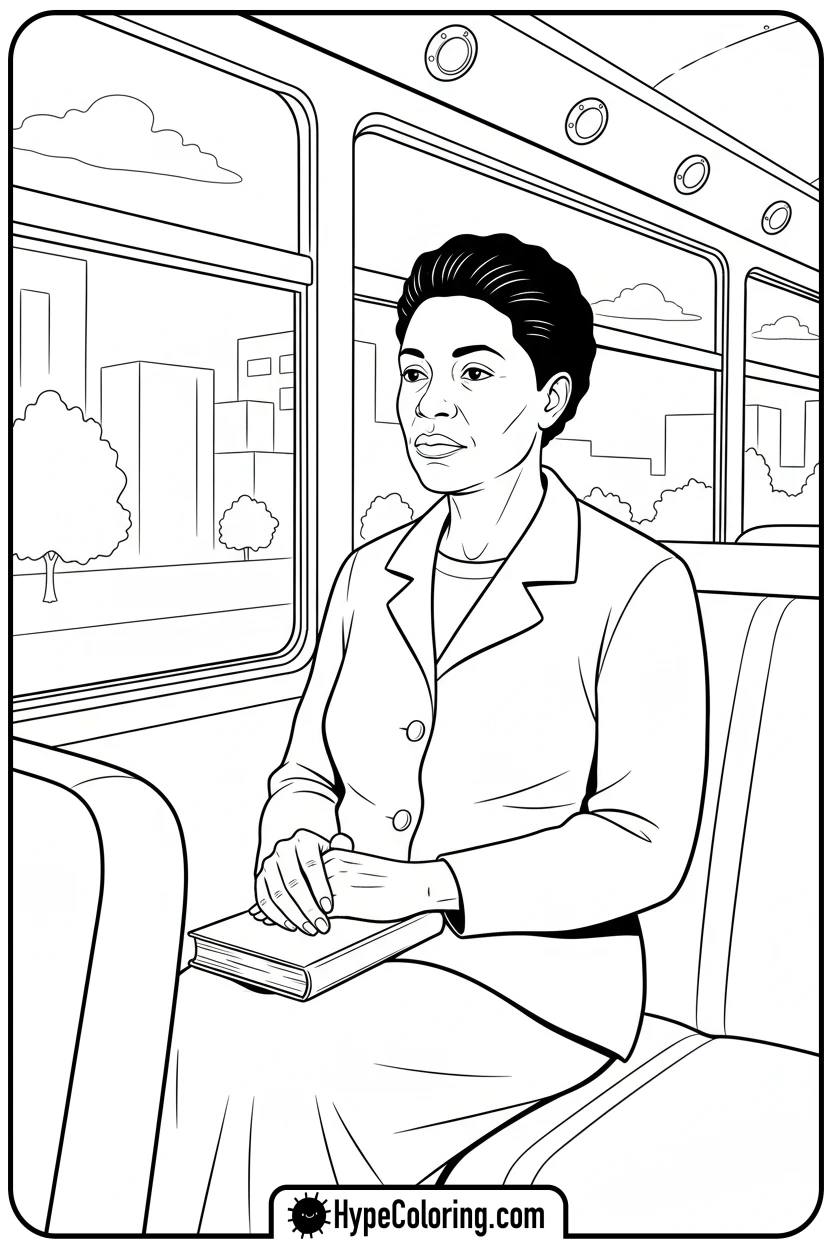 rosa-parks-sitting-on-a-bus - black history coloring pages