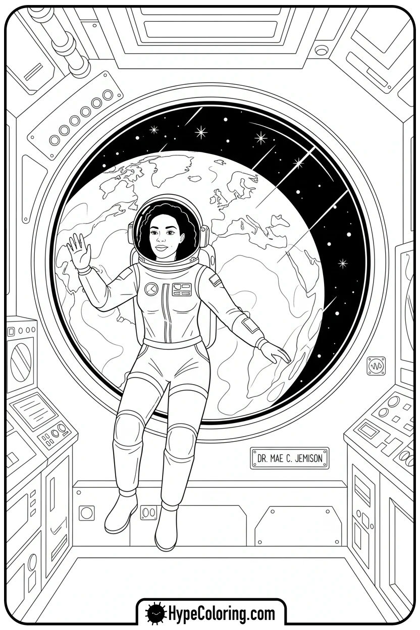 mae-jemison-in-space - black history coloring pages