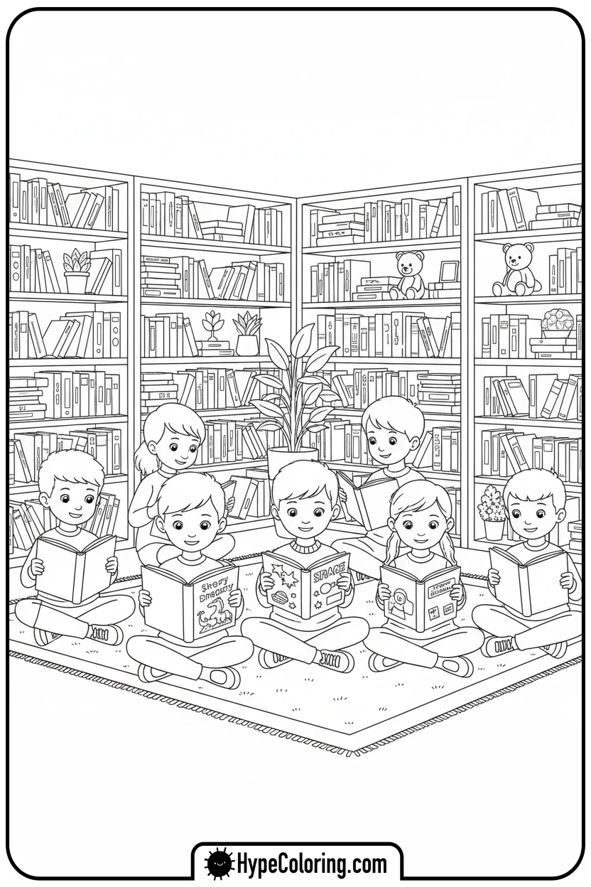 children-reading-together - black history coloring pages