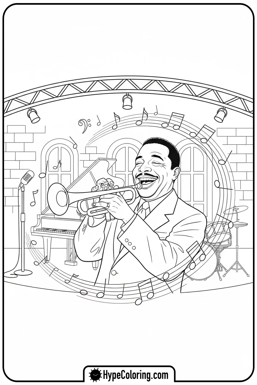 louis-armstrong-playing-trumpet - black history coloring pages