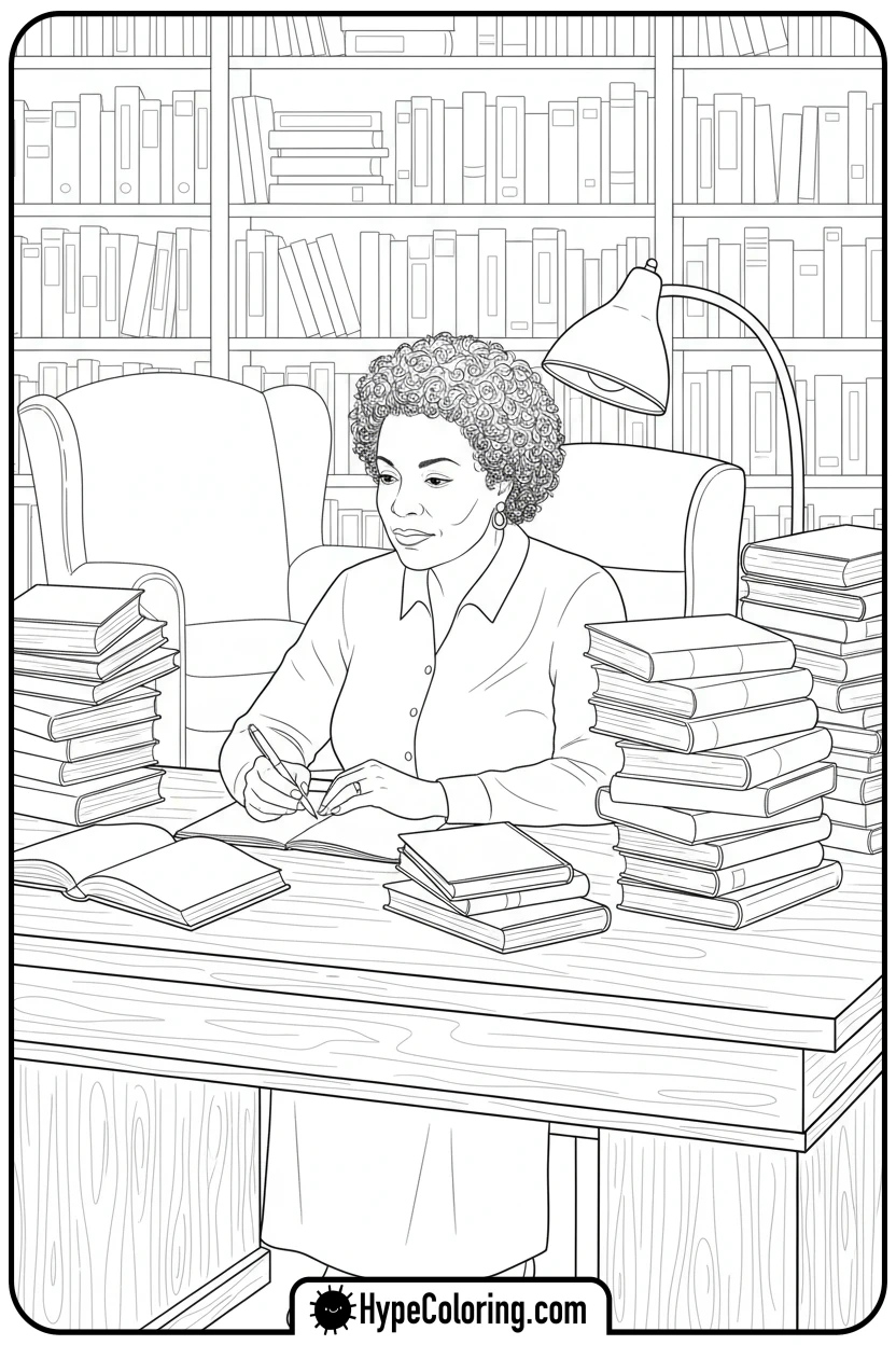 maya-angelou-writing - black history coloring pages