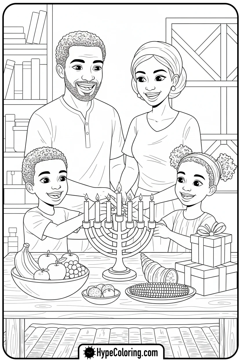 family-celebrating-kwanzaa - black history coloring pages
