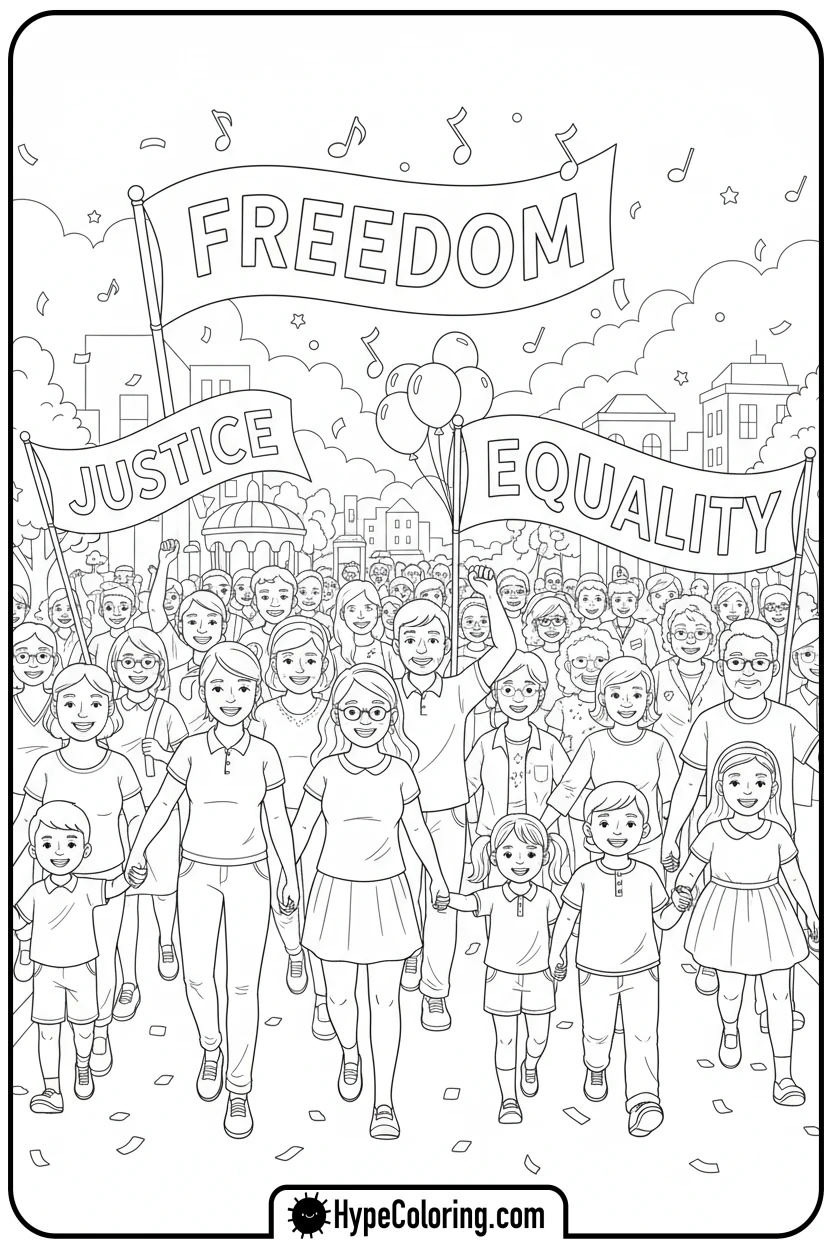 freedom-and-justice-parade - black history coloring pages