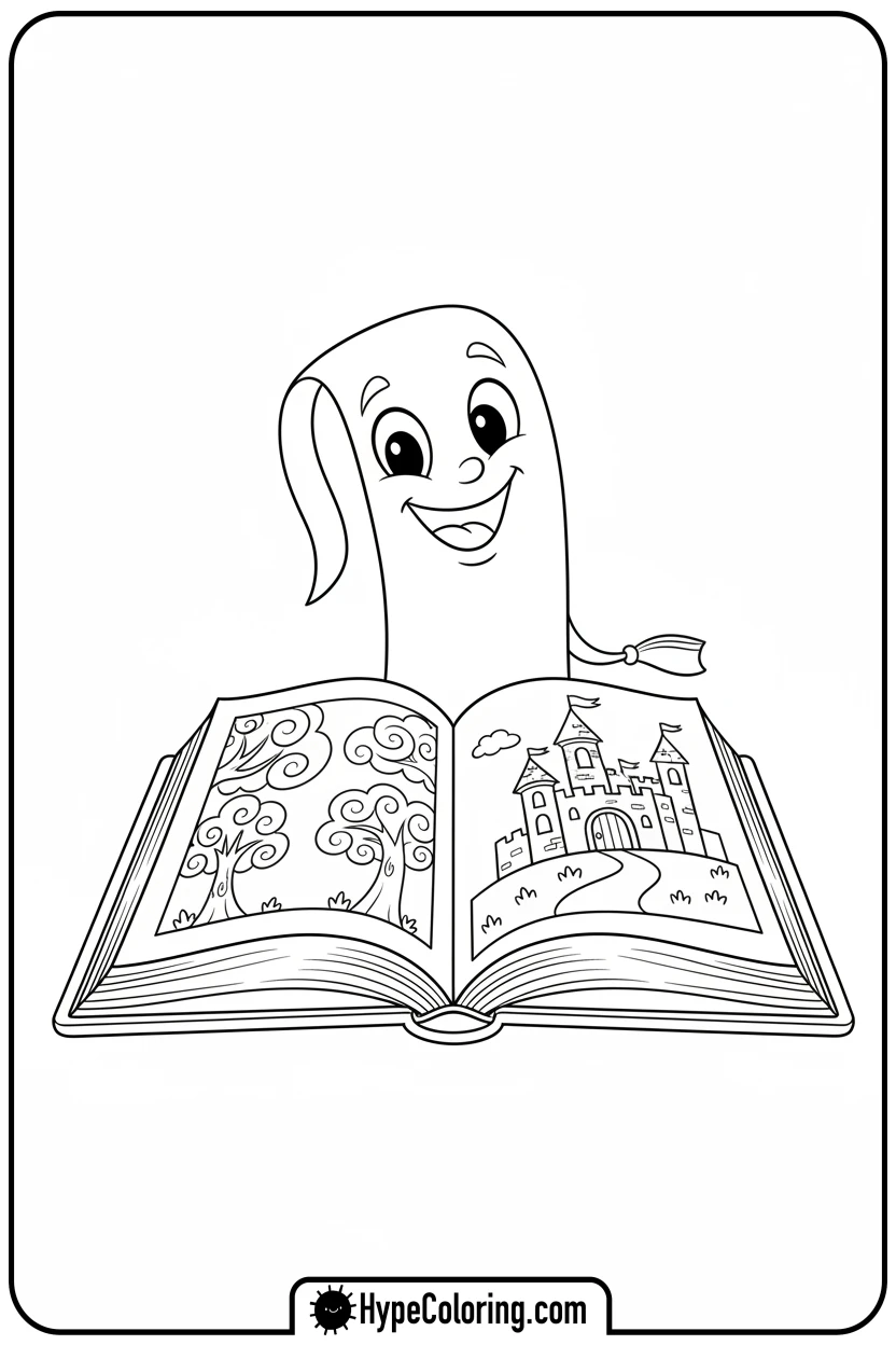 cheerful-bookmark-peeking-from-book - bookmark coloring pages