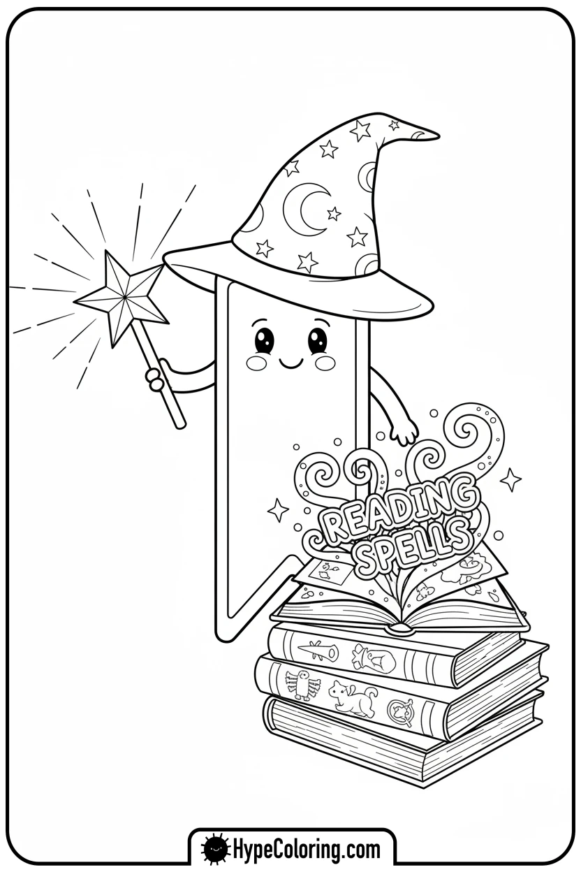 wizard-bookmark-casting-spells - bookmark coloring pages
