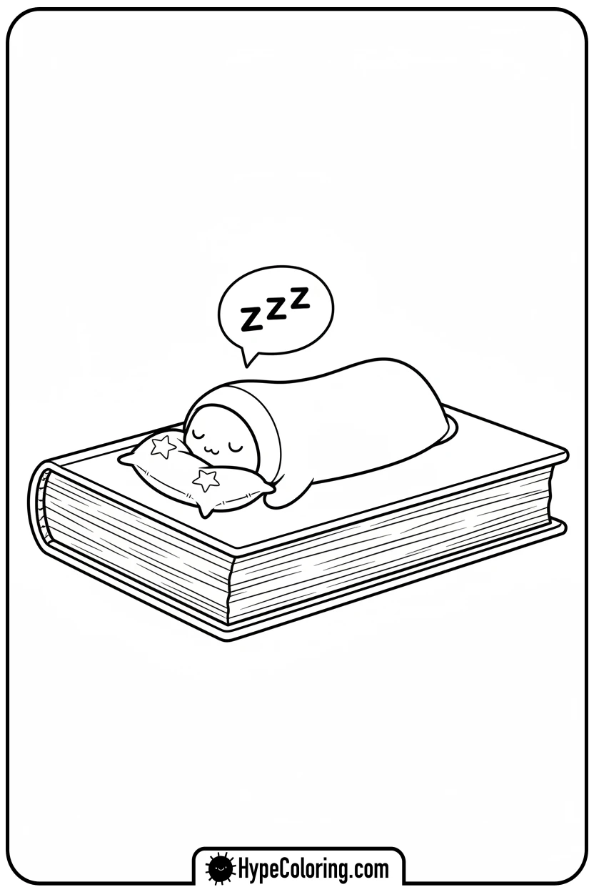 sleepy-bookmark-in-a-book - bookmark coloring pages