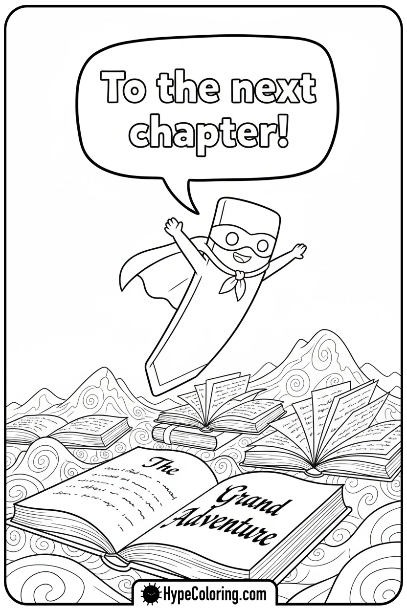 superhero-bookmark-flying-over-books - bookmark coloring pages