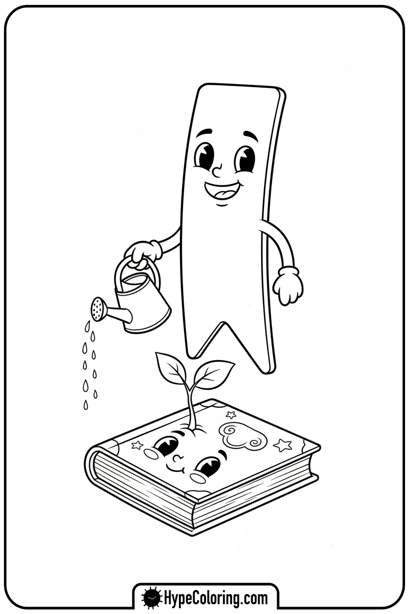 bookmark-watering-book-plant - bookmark coloring pages