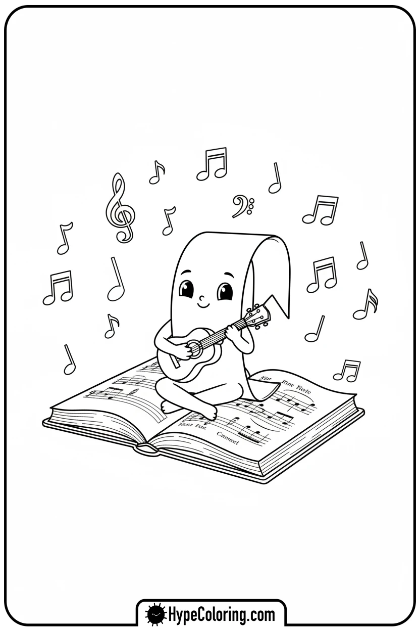 musical-bookmark-playing-ukulele - bookmark coloring pages