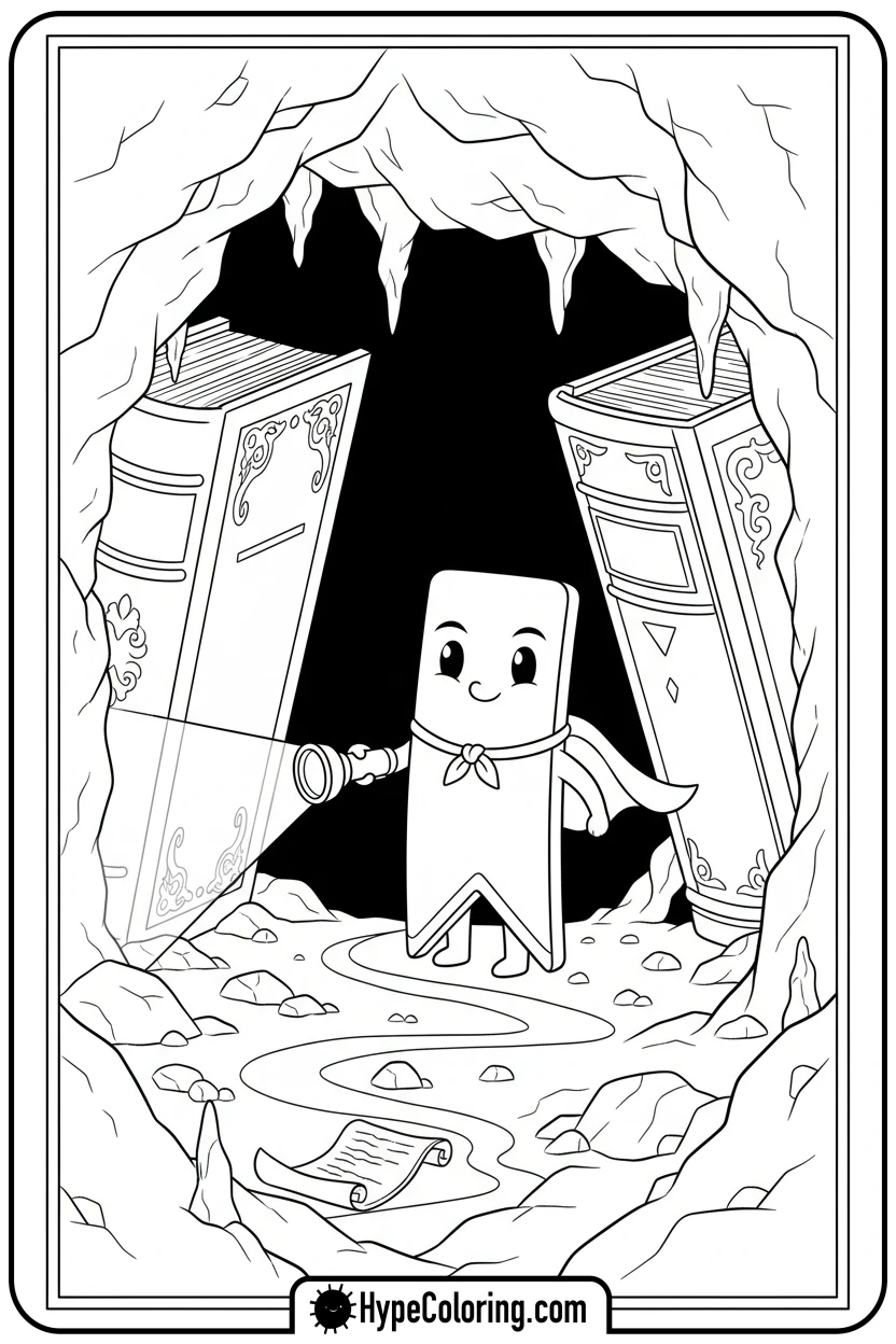 brave-bookmark-exploring-book-cave - bookmark coloring pages
