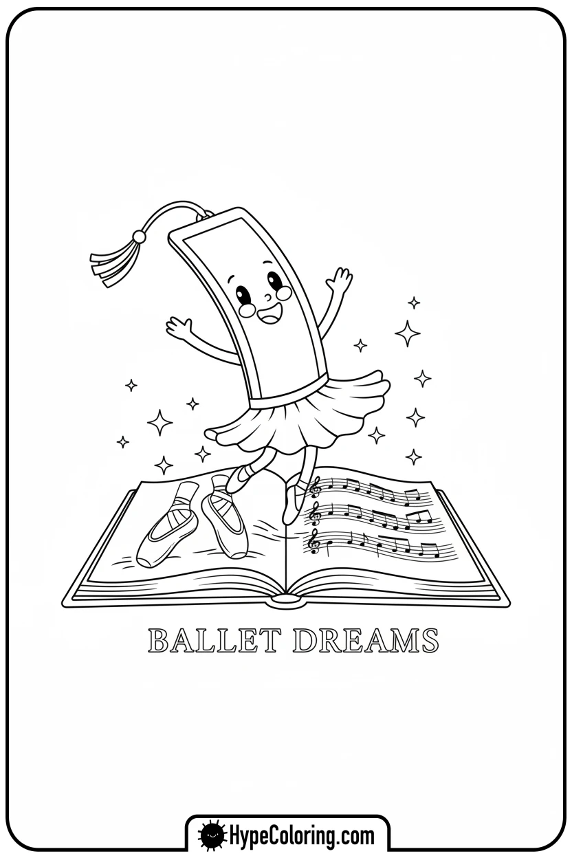 dancing-bookmark-on-ballet-book - bookmark coloring pages