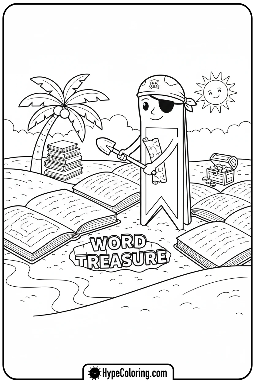 pirate-bookmark-digging-for-words - bookmark coloring pages