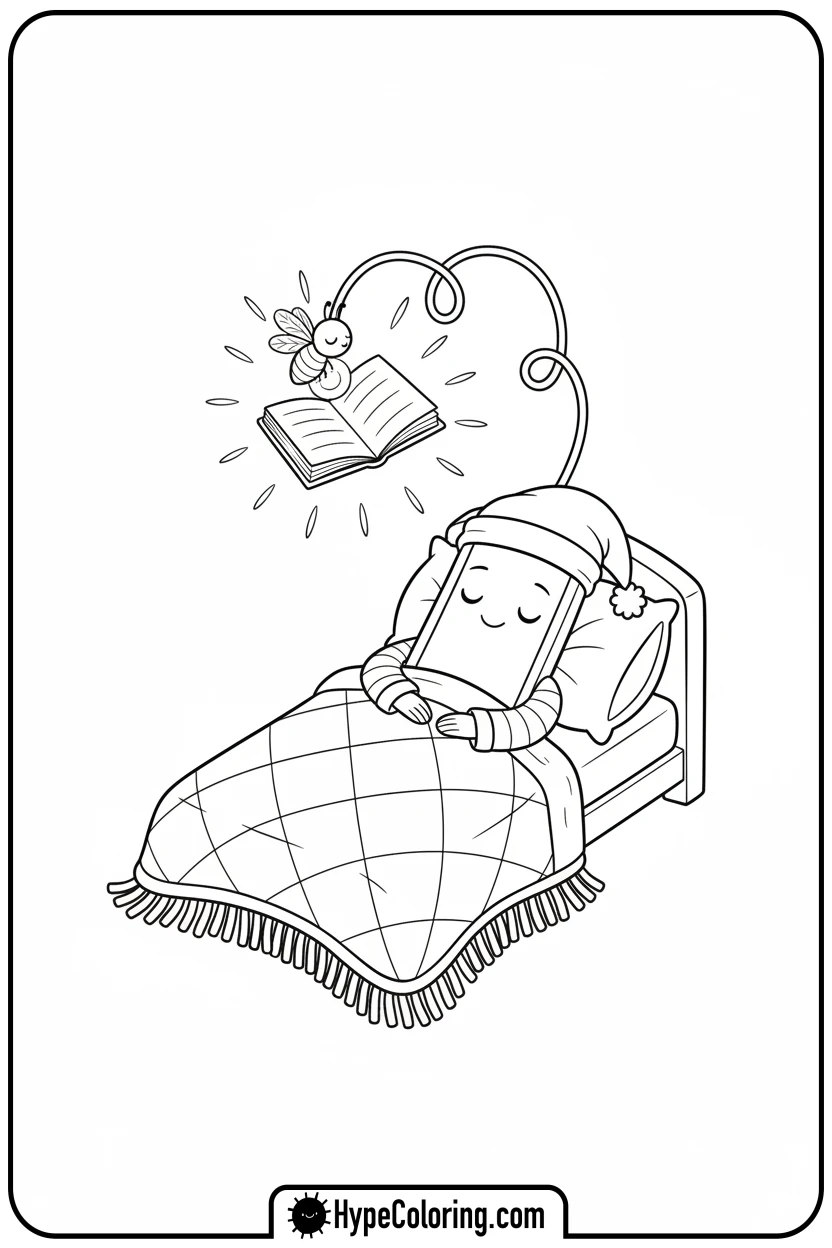 sleepy-bookmark-in-tiny-bed - bookmark coloring pages