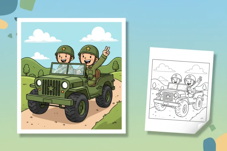 a-cartoon-style-military-jeep-with - call of duty coloring pages