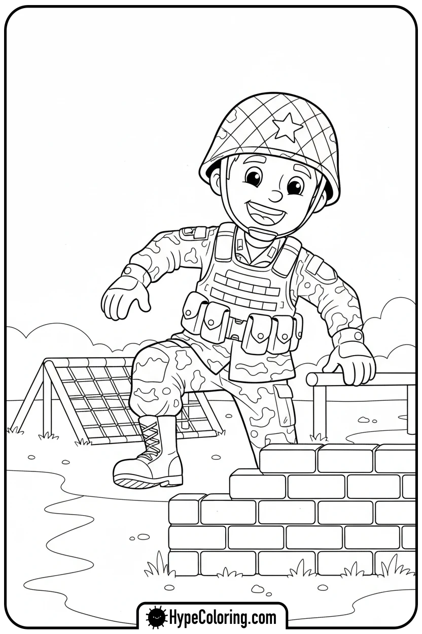 soldier-smiling-on-obstacle-course - call of duty coloring pages