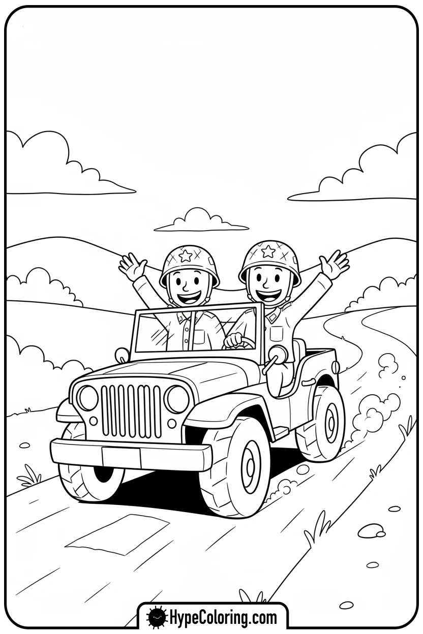 soldiers-waving-from-jeep - call of duty coloring pages