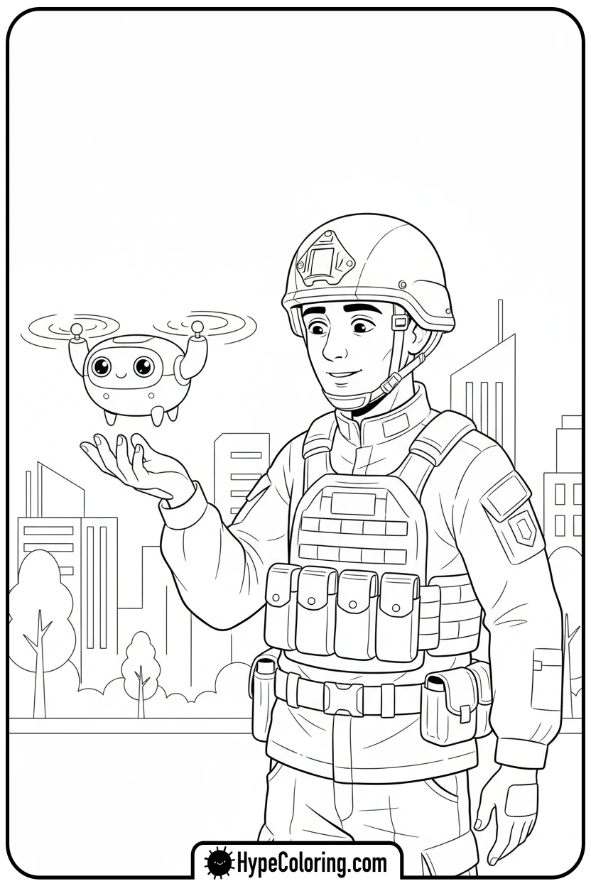 soldier-holding-friendly-drone - call of duty coloring pages