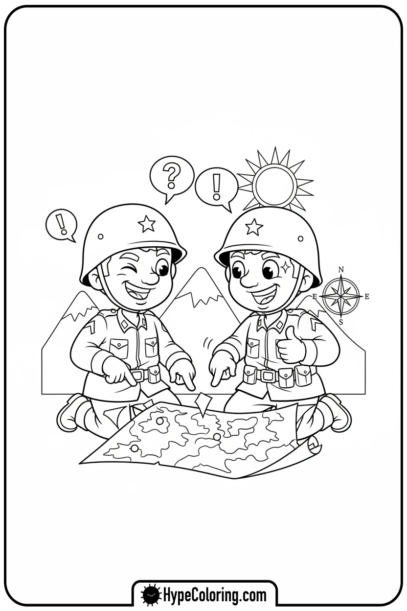 soldiers-studying-map-together - call of duty coloring pages